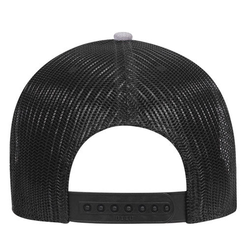 6 Panel Low Profile Mesh Back Trucker Hat - Heather Crown Split