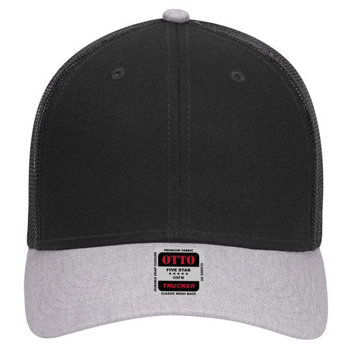 6 Panel Low Profile Mesh Back Trucker Hat - Heather Crown Split