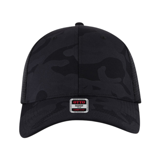 COMFY FIT 6 Panel Low Profile Mesh Back Trucker Hat- Camo Back Split