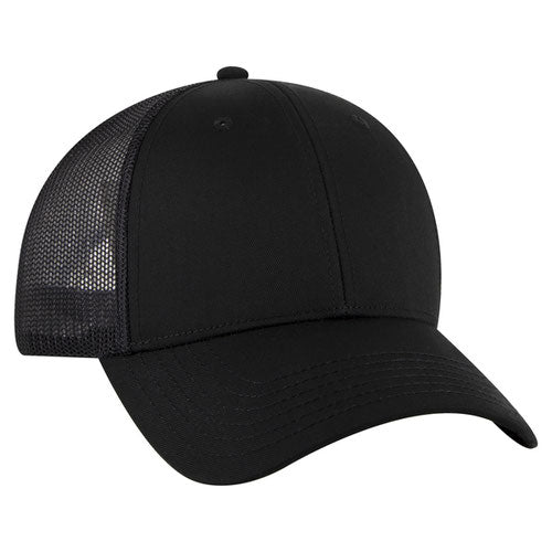 6 Panel Low Profile Mesh Back Trucker Hat - Heather Back Split w/ Tonal or Contrast Stitching