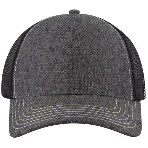 6 Panel Low Profile Mesh Back Trucker Hat - Chambray Solids