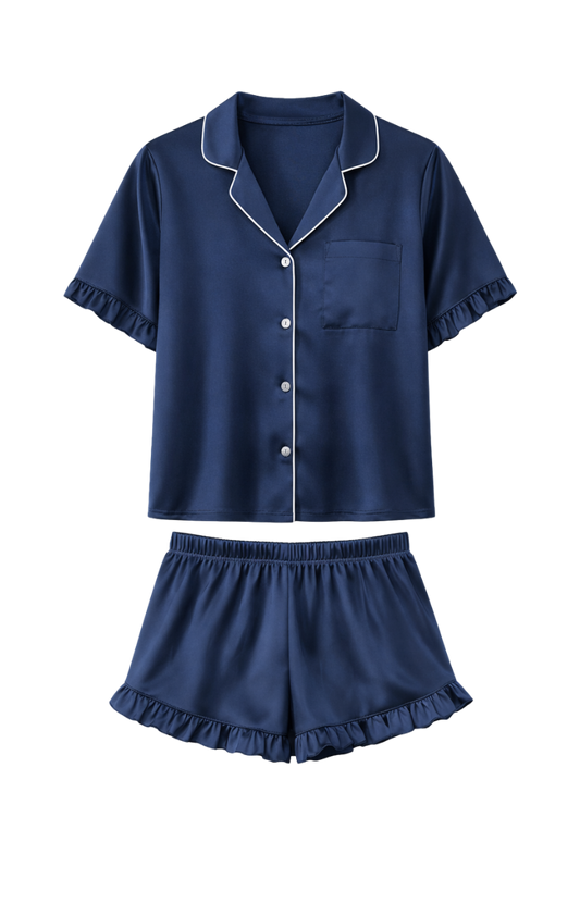 Silk Pajama Set - Shorts with ruffles